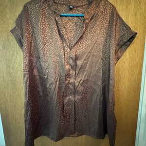 SHEIN Brown Animal-Print Short Sleeve Blouse
